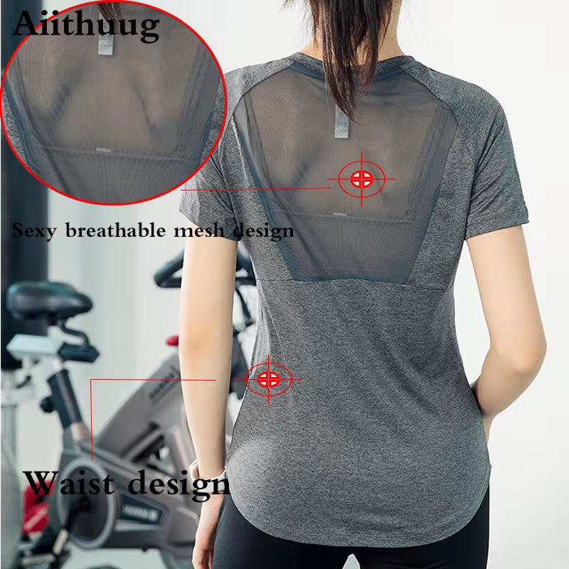 Aiithuug Short Sleeve Workout Tops for Women Stretchy Slim Fit Running Sports Shirts Dry Fit Mesh Yoga Gym Top Fit T-Shirt Mois