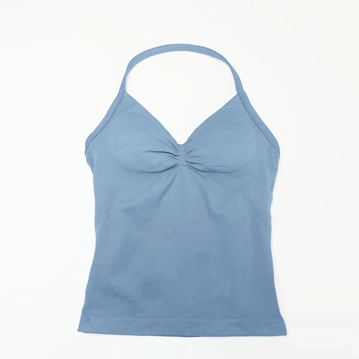 Gym Longline Strappy Top Women Seamless Yoga Tank with Removable Pads V Neck Workout Clothes Sports Running Fitness Vest