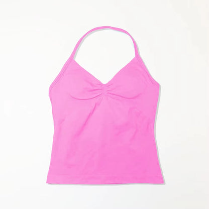 Gym Longline Strappy Top Women Seamless Yoga Tank with Removable Pads V Neck Workout Clothes Sports Running Fitness Vest