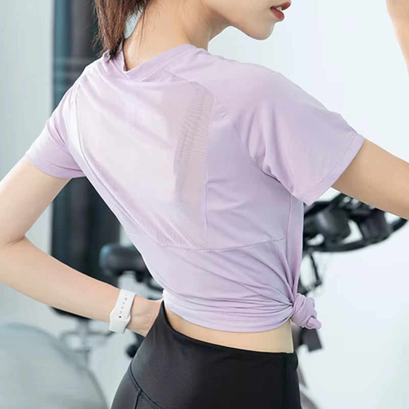 Aiithuug Short Sleeve Workout Tops for Women Stretchy Slim Fit Running Sports Shirts Dry Fit Mesh Yoga Gym Top Fit T-Shirt Mois