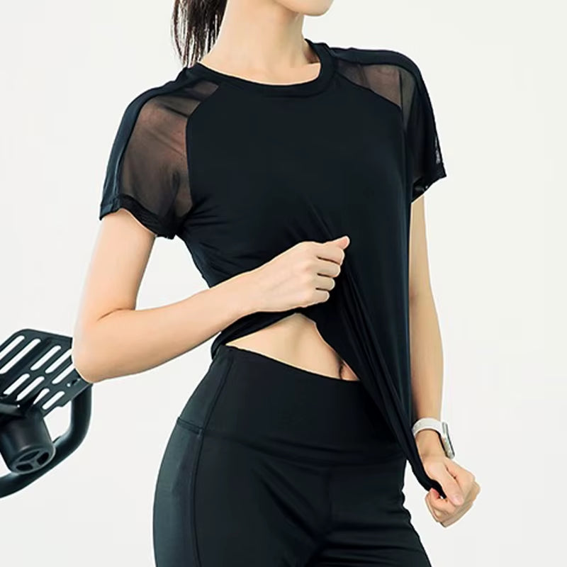Aiithuug Short Sleeve Workout Tops for Women Stretchy Slim Fit Running Sports Shirts Dry Fit Mesh Yoga Gym Top Fit T-Shirt Mois