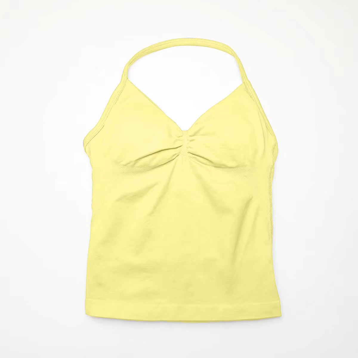 Gym Longline Strappy Top Women Seamless Yoga Tank with Removable Pads V Neck Workout Clothes Sports Running Fitness Vest