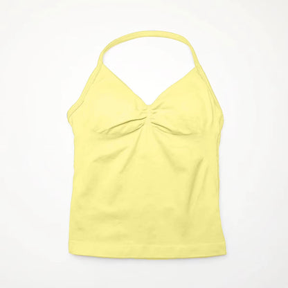 Gym Longline Strappy Top Women Seamless Yoga Tank with Removable Pads V Neck Workout Clothes Sports Running Fitness Vest