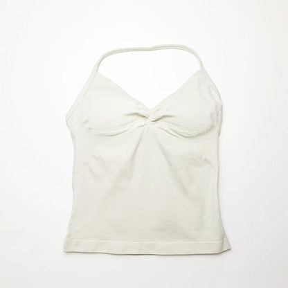 Gym Longline Strappy Top Women Seamless Yoga Tank with Removable Pads V Neck Workout Clothes Sports Running Fitness Vest